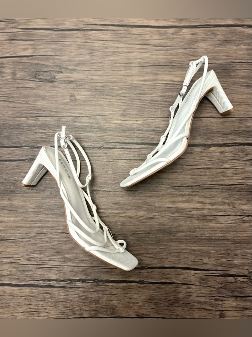 Express White Braided Strappy Slingback Heels - Picture 2 of 7